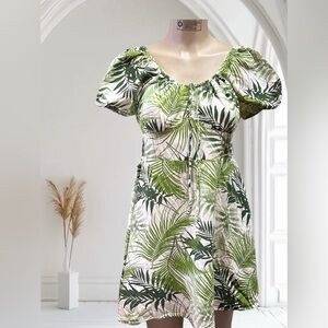 Japna Green and White Puff Sleeve Sundress